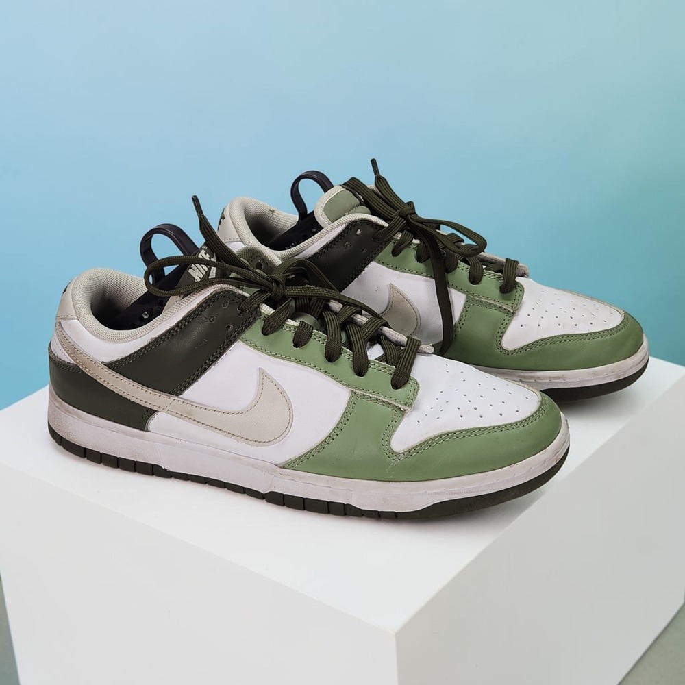 Nike Dunk Low Olive Green White Leather Sneakers Mens Size 10 FN6882100